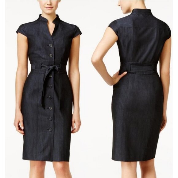 Calvin Klein Dresses & Skirts - Calvin Klein Modest Gray Button-Font Belted Sheath Midi Dress